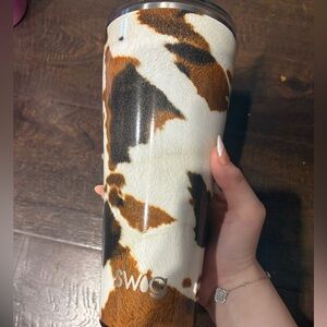 Branded Brown and White Cowhide Pattern Tumbler